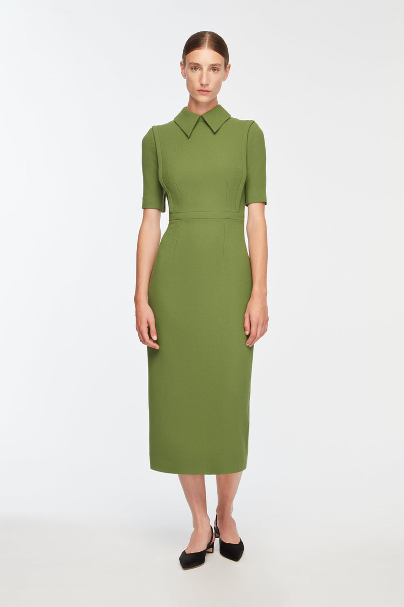 EMILIA WICKSTEAD Valletta Dress In Olive Single Wool Crepe outlook
