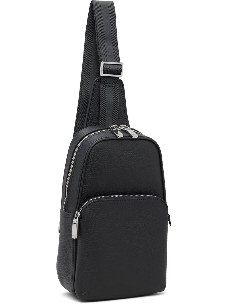 BOSS Navy Leather Logo-Embossed Sling Bag outlook