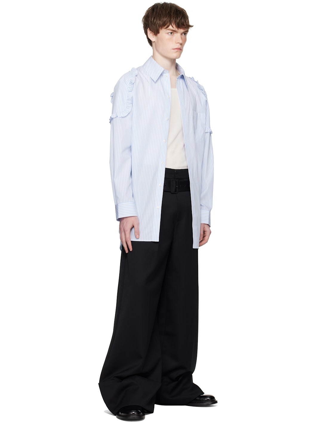 Black Wide Leg Multi Belt Loop Trousers - 4