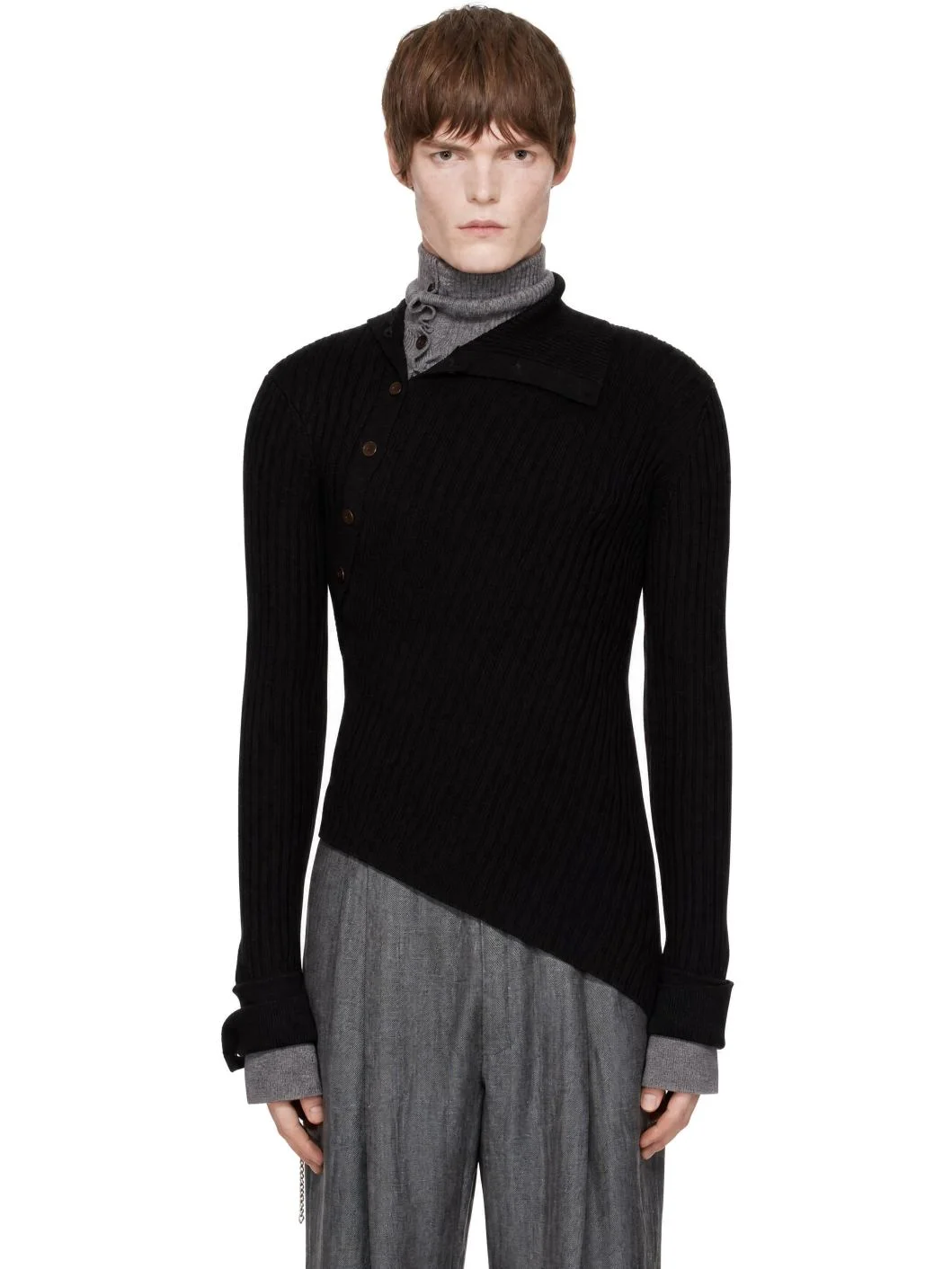 Black & Gray Asymmetriecal Turtleneck - 1