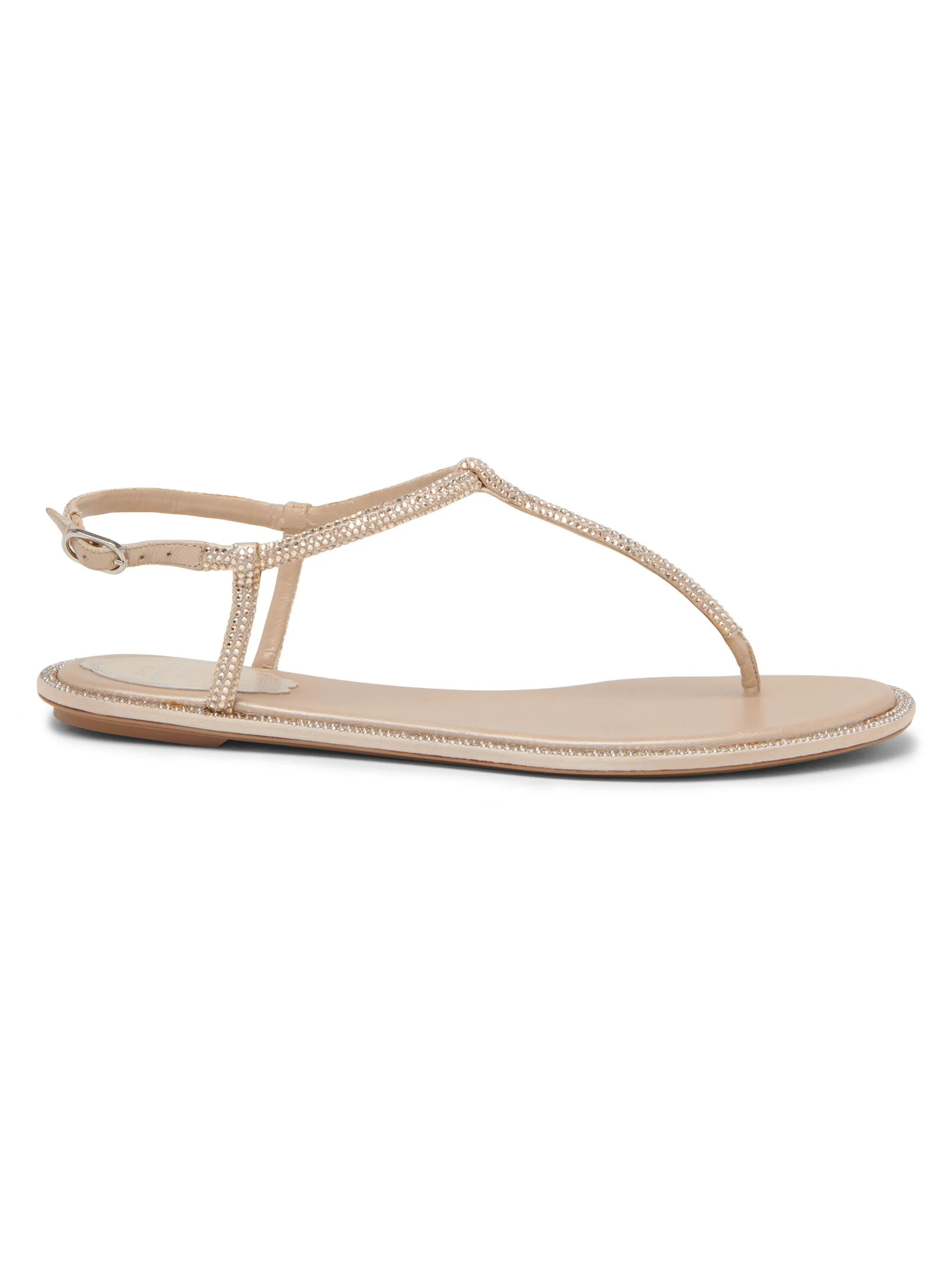 Women's Diana Crystal-Strap Silk Flat Sandals - Beige Satin Shadow - 1