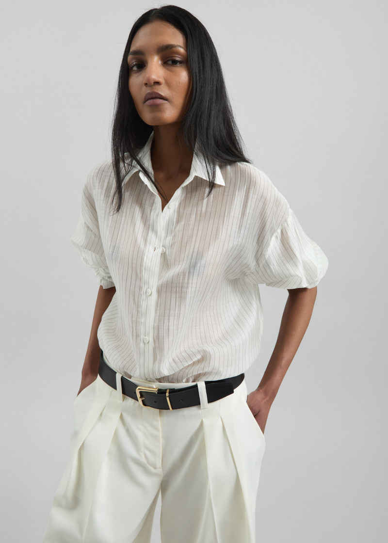 Kesin Open Back Shirt - White/Grey Stripe 3