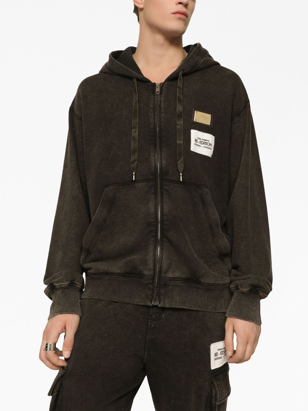 logo-patch zipped cardigan - 5
