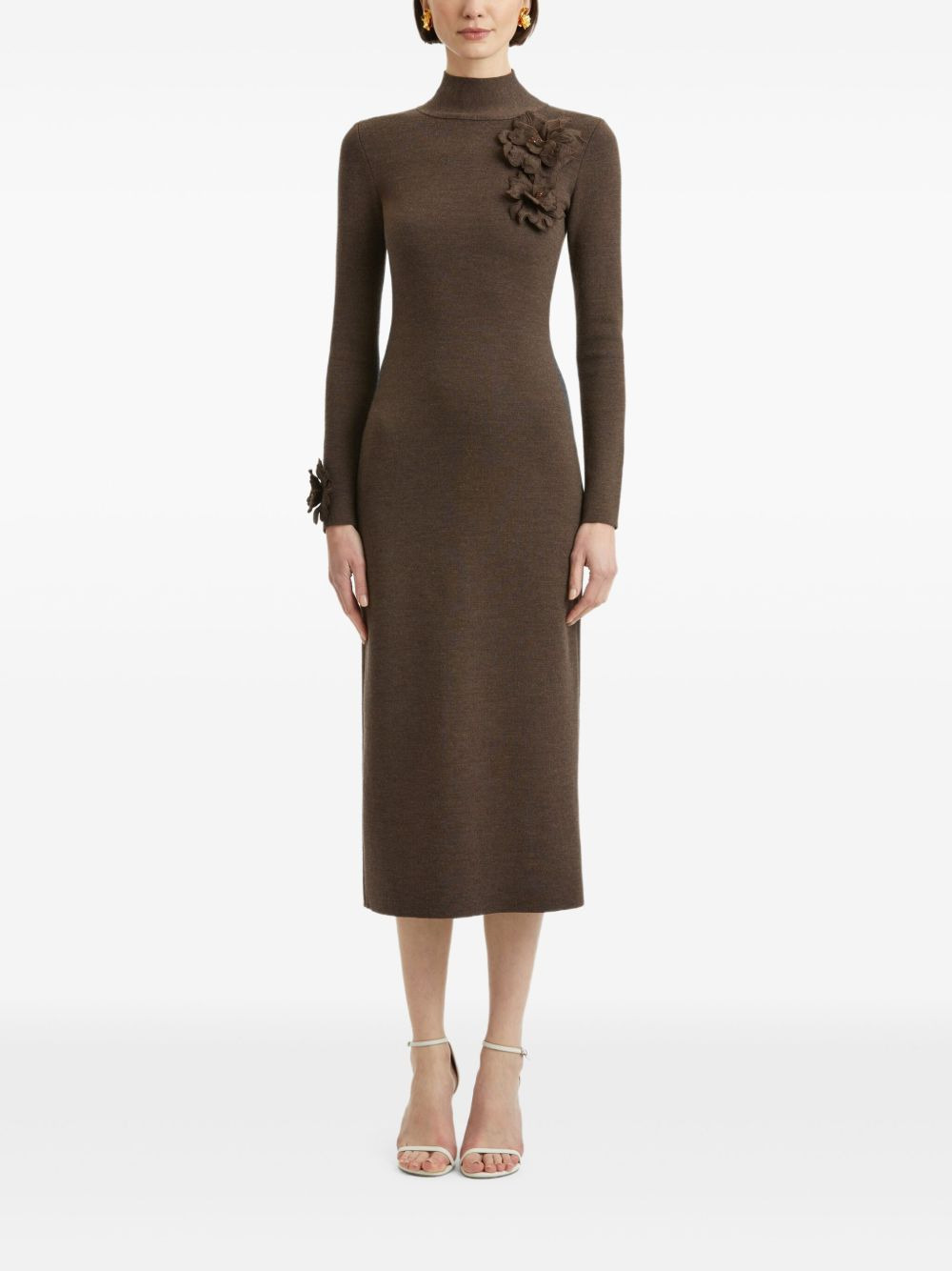 appliqued-flower mock-neck midi dress - 2