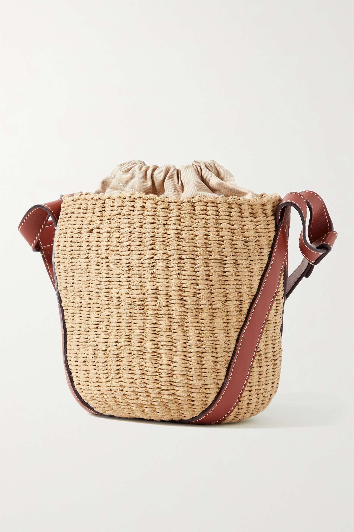 + NET SUSTAIN leather-trimmed raffia bucket bag - 3