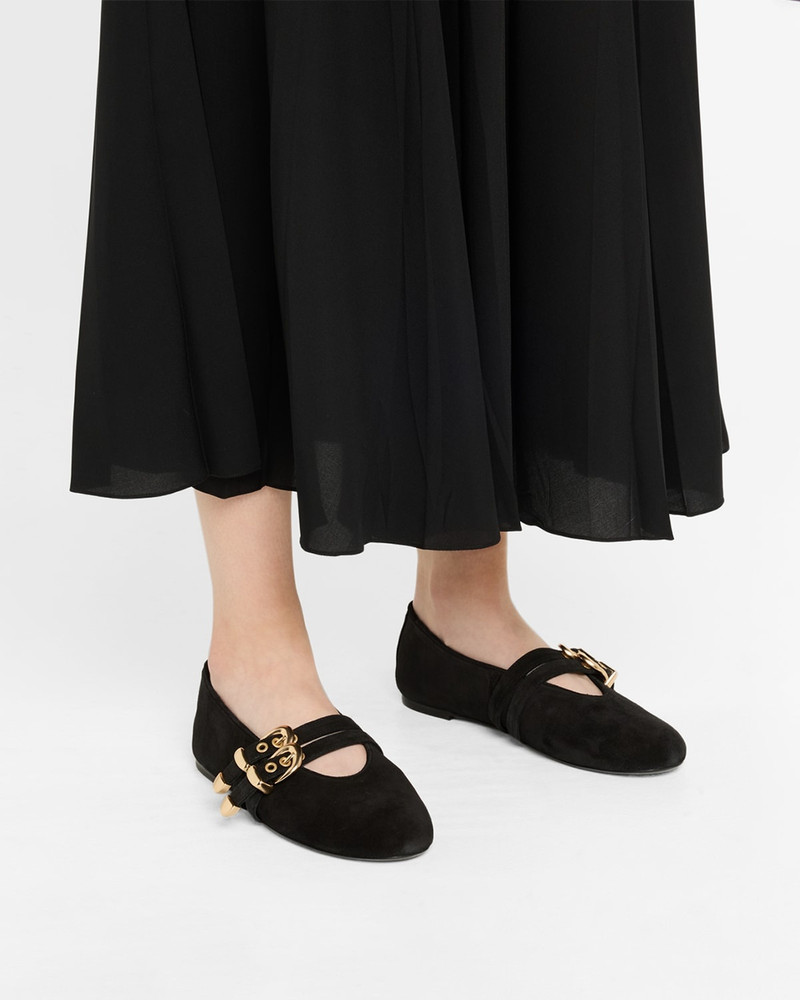 Stuart Weitzman Maven Suede Buckle Mary Jane Ballerina Flats outlook