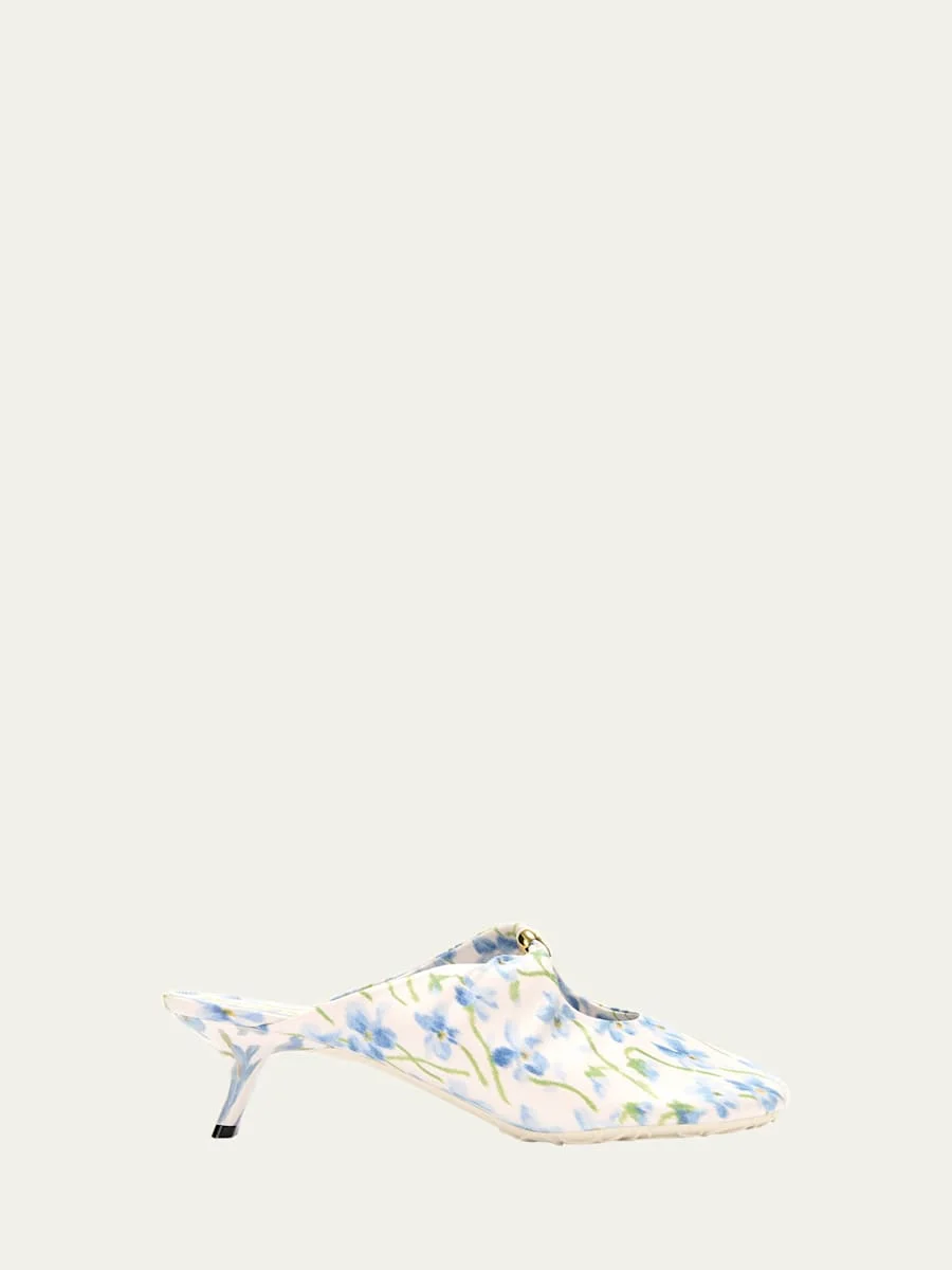 Pebble Floral-Printed Soft Leather Mules - 1