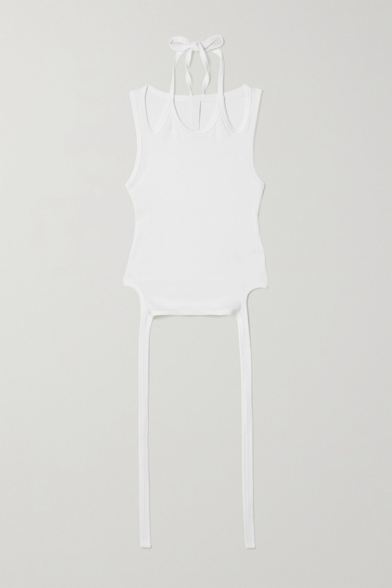 Cropped tie-detailed cotton-blend jersey tank - 1