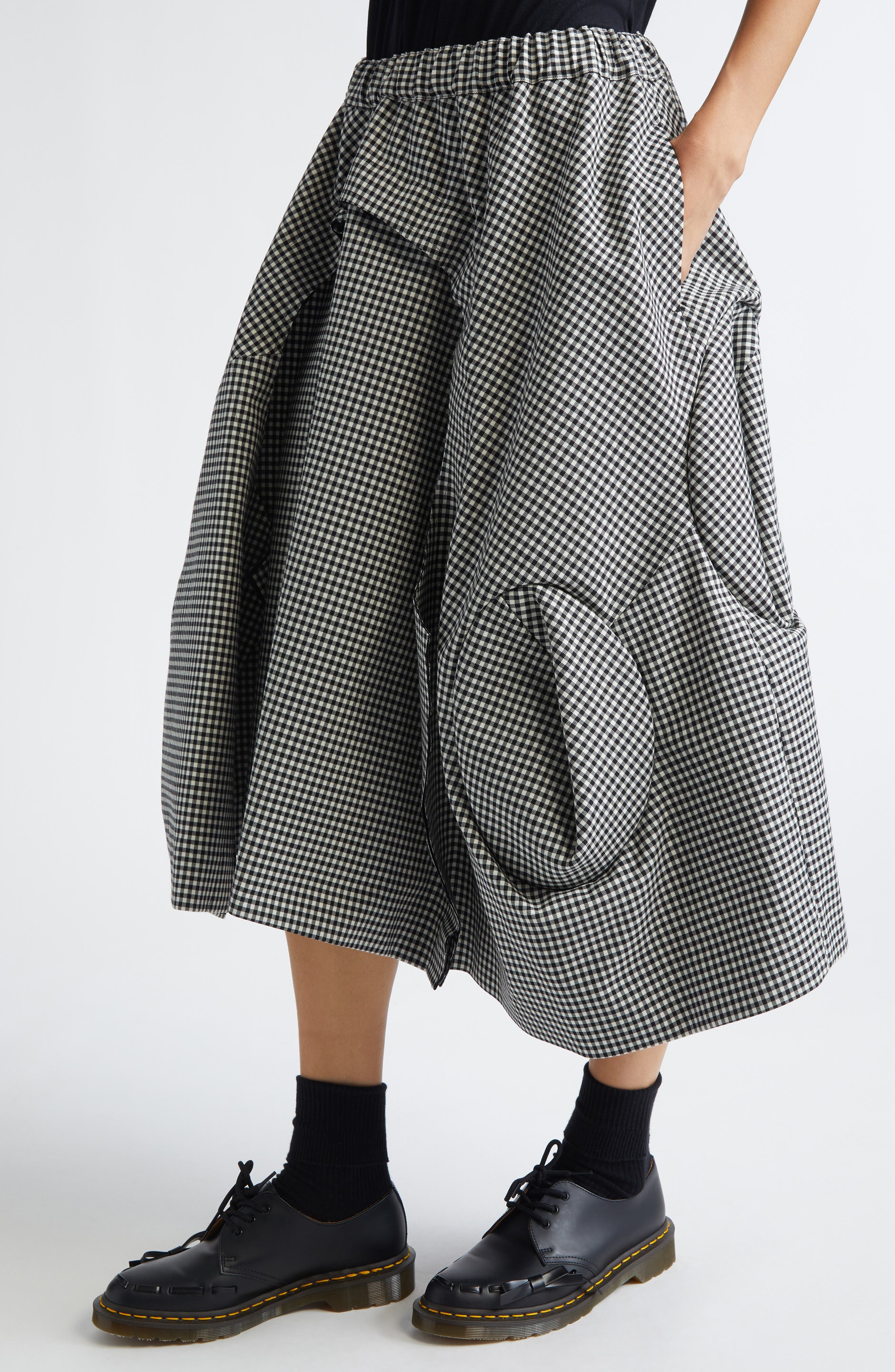 Comme des Garçons Gingham Wool Gabardine Skirt in Black/Ecru at Nordstrom - 5