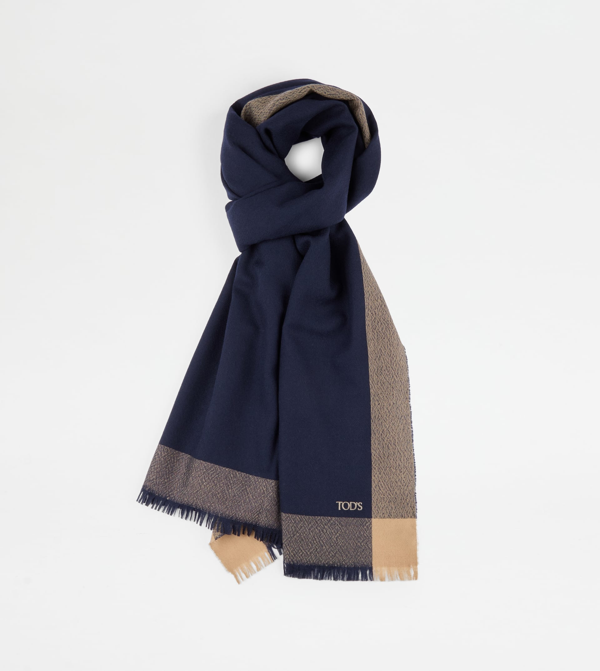 CASHMERE BLEND GAUZED SCARF - BLUE - 1