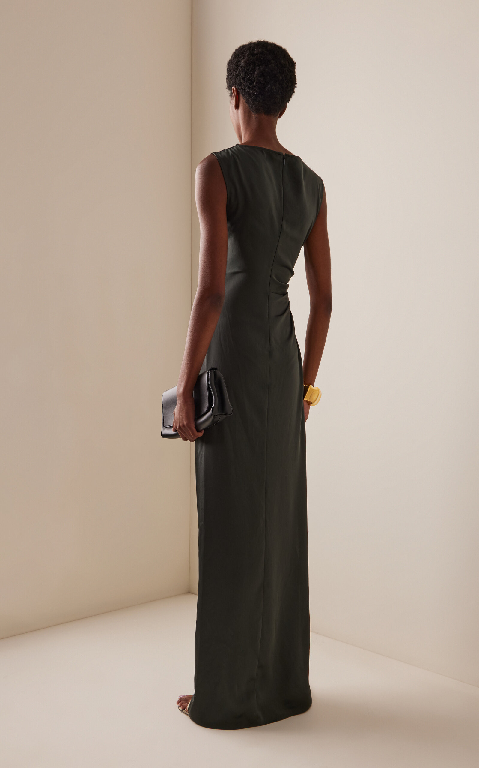 Ruched Satin Gown dark green - 4