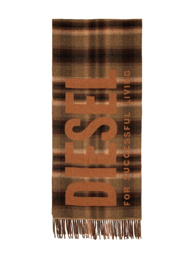 Diesel check-pattern fringed-edge scarf outlook
