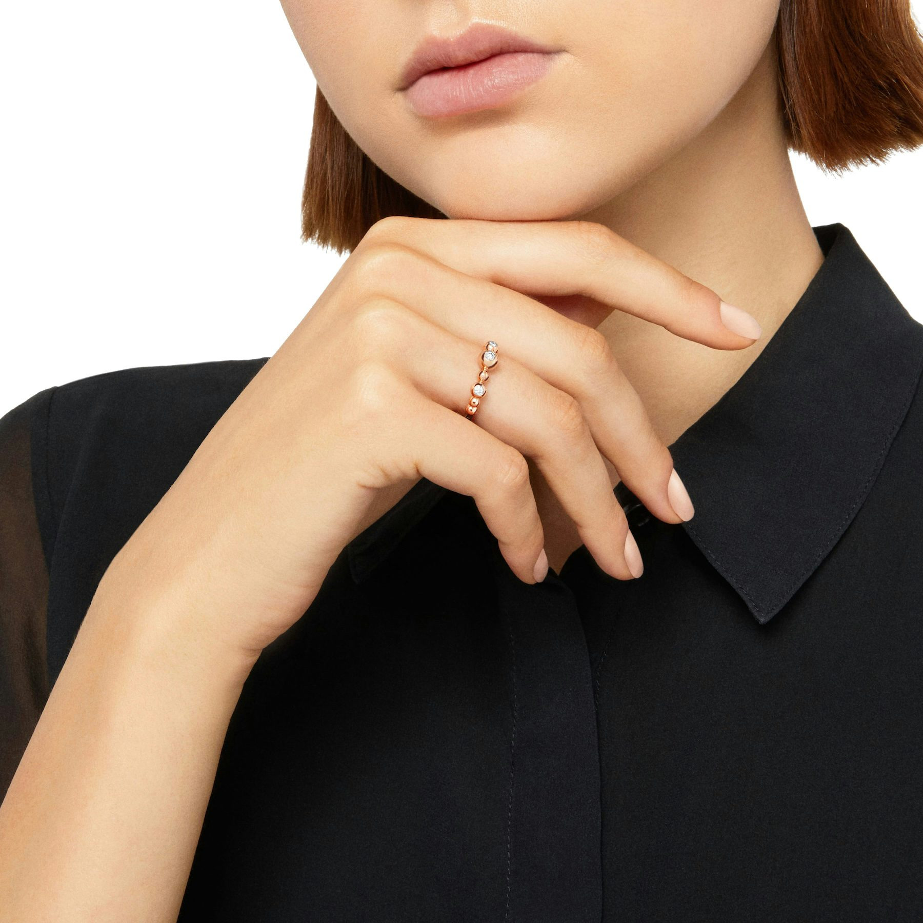 ROSE GOLD & WHITE DIAMOND BOLLICINE RING - 2