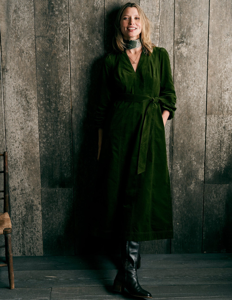 Ros Panelled Cord Midi Dress-Green Fir 3