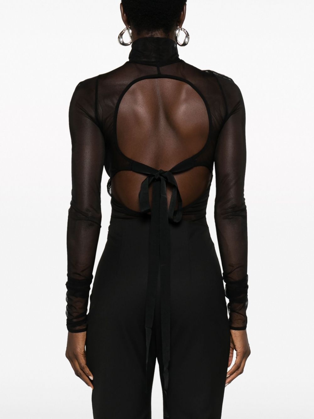 open-back roll-neck sheer top - 4