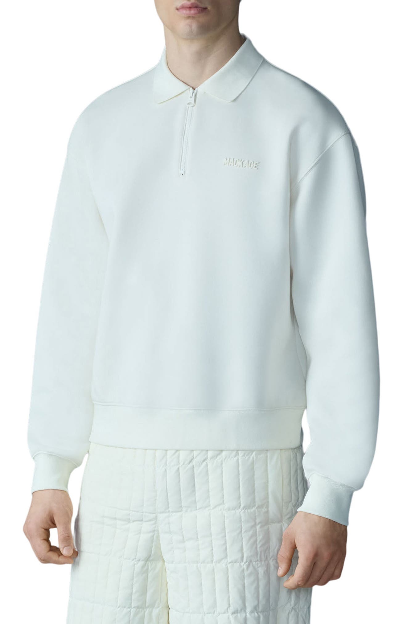 Mackage Felix Quarter Zip Polo Sweater in Cream at Nordstrom - 1