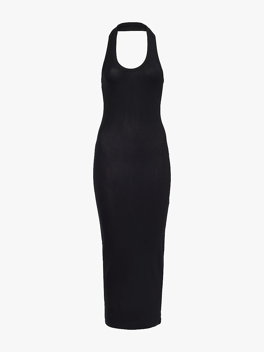 Scoop-neck asymmetric stretch-jersey midi dress - 1