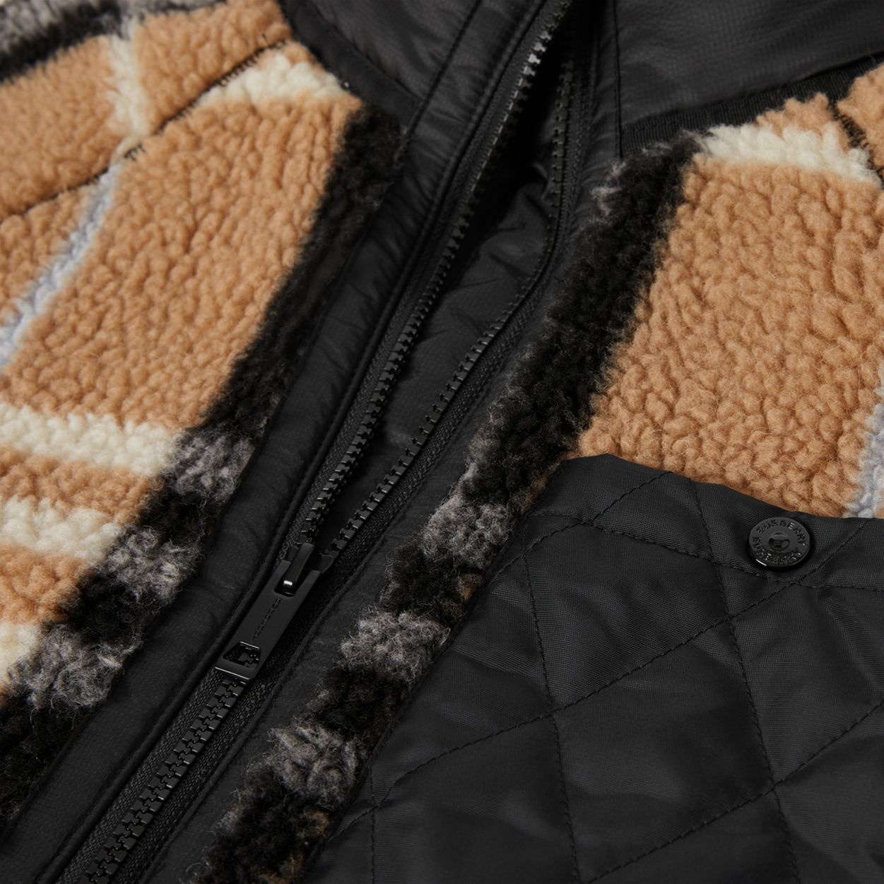 Diamond Quilted Panel Check Fleece Jacquard Jacket - 8