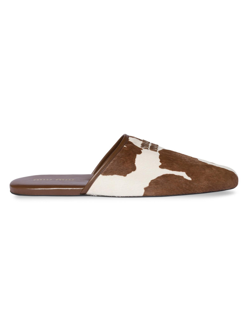 Women's Calf Hair Mule Flats - White 1