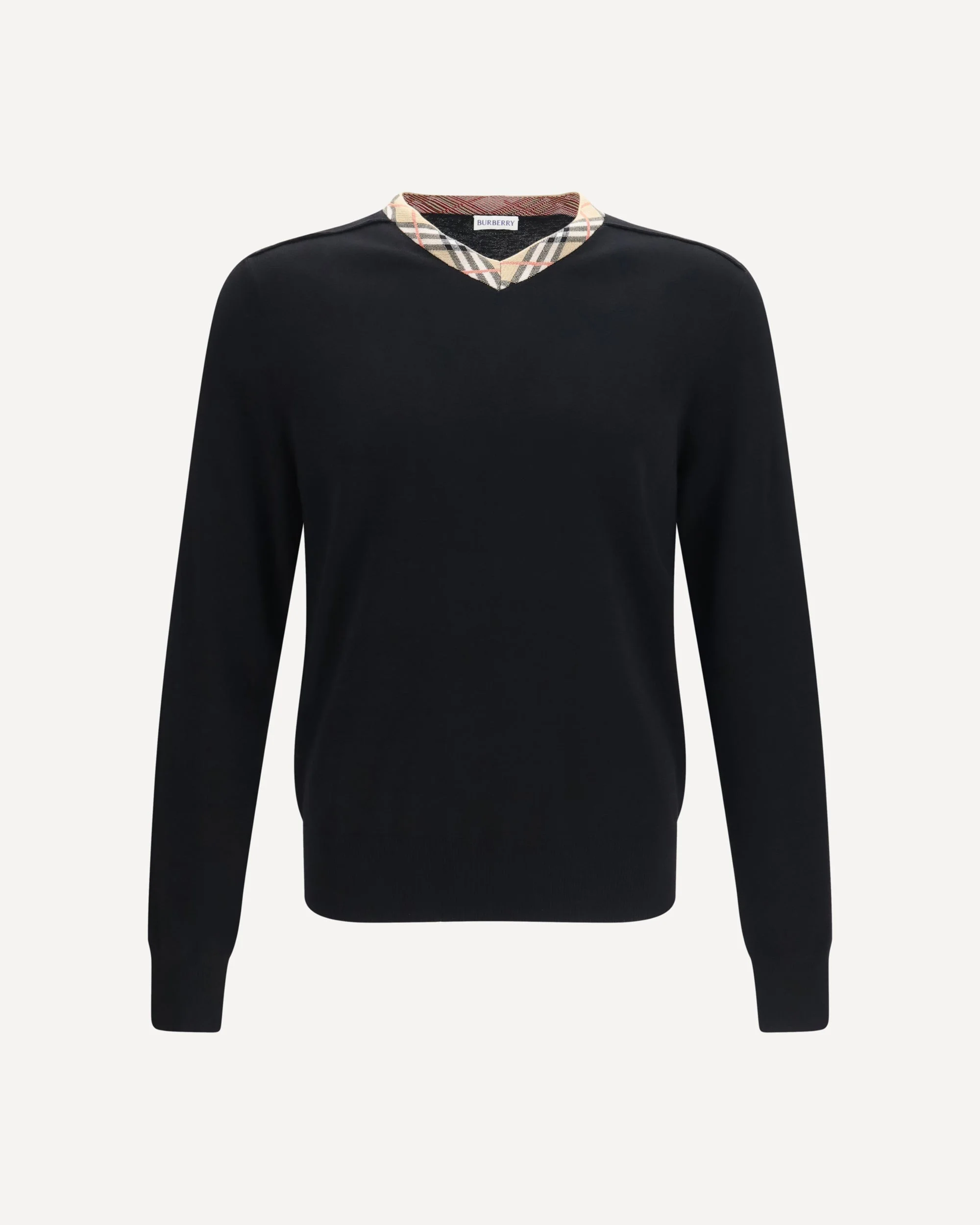 Check trim wool Sweater - 1