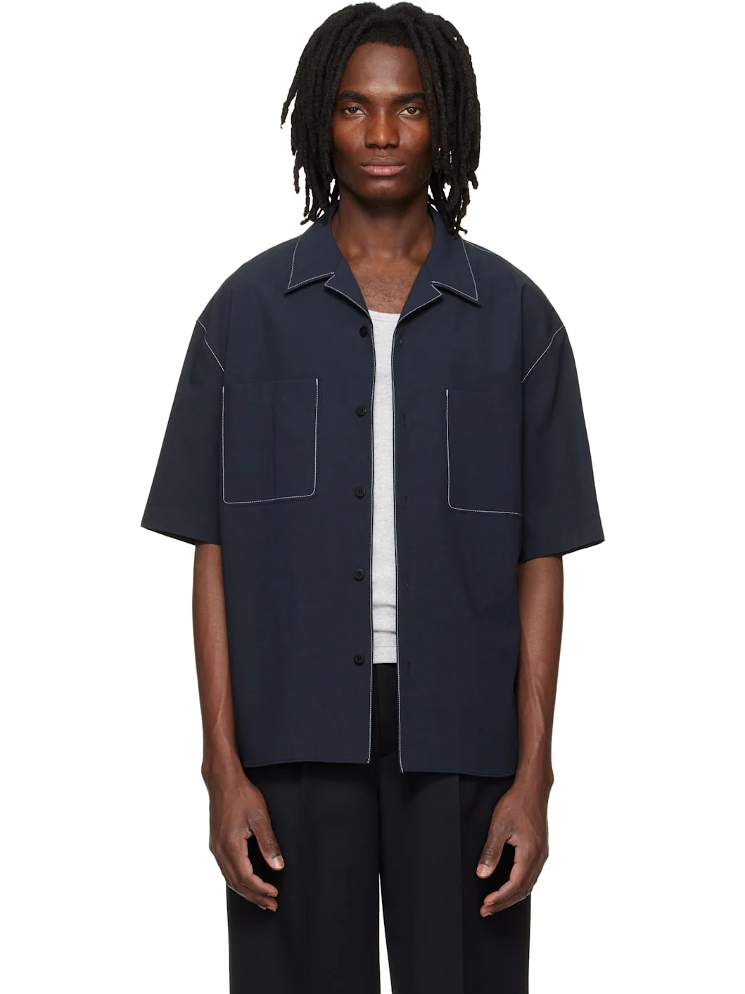 Navy Camp Collar Shirt - 1
