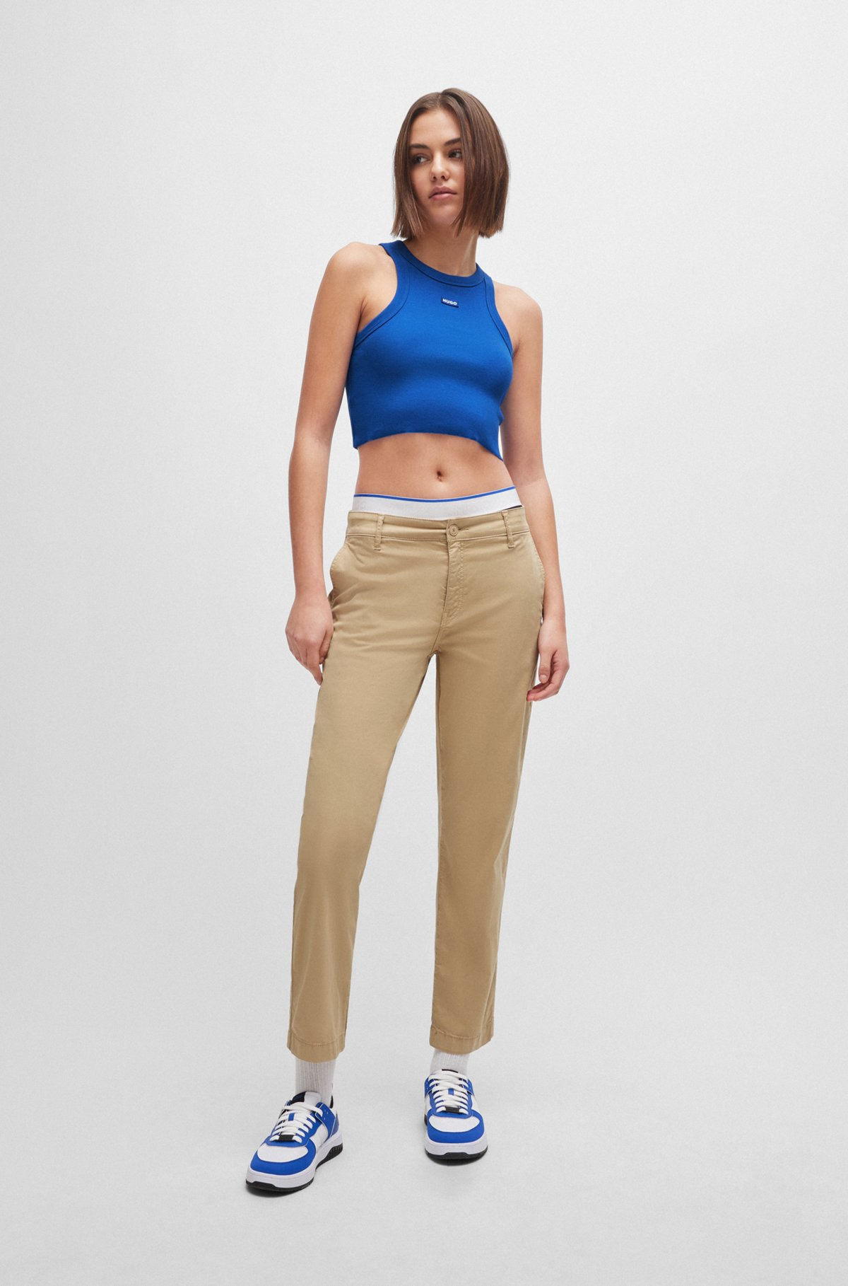 TANK TOP IN RIBBED STRETCH COTTON WITH LOGO BADGE - 3