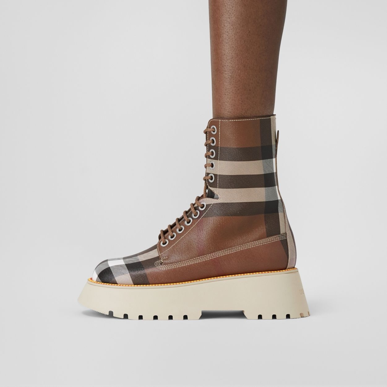 Exaggerated Check Platform Faux Leather Boots - 3