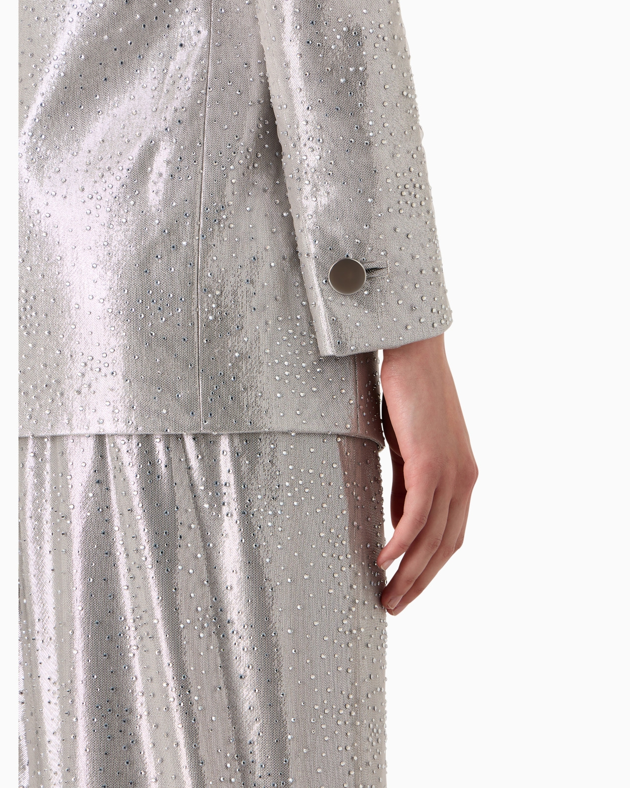 Long single-breasted jacket in silk and tulle with rhinestone embroidery - 6