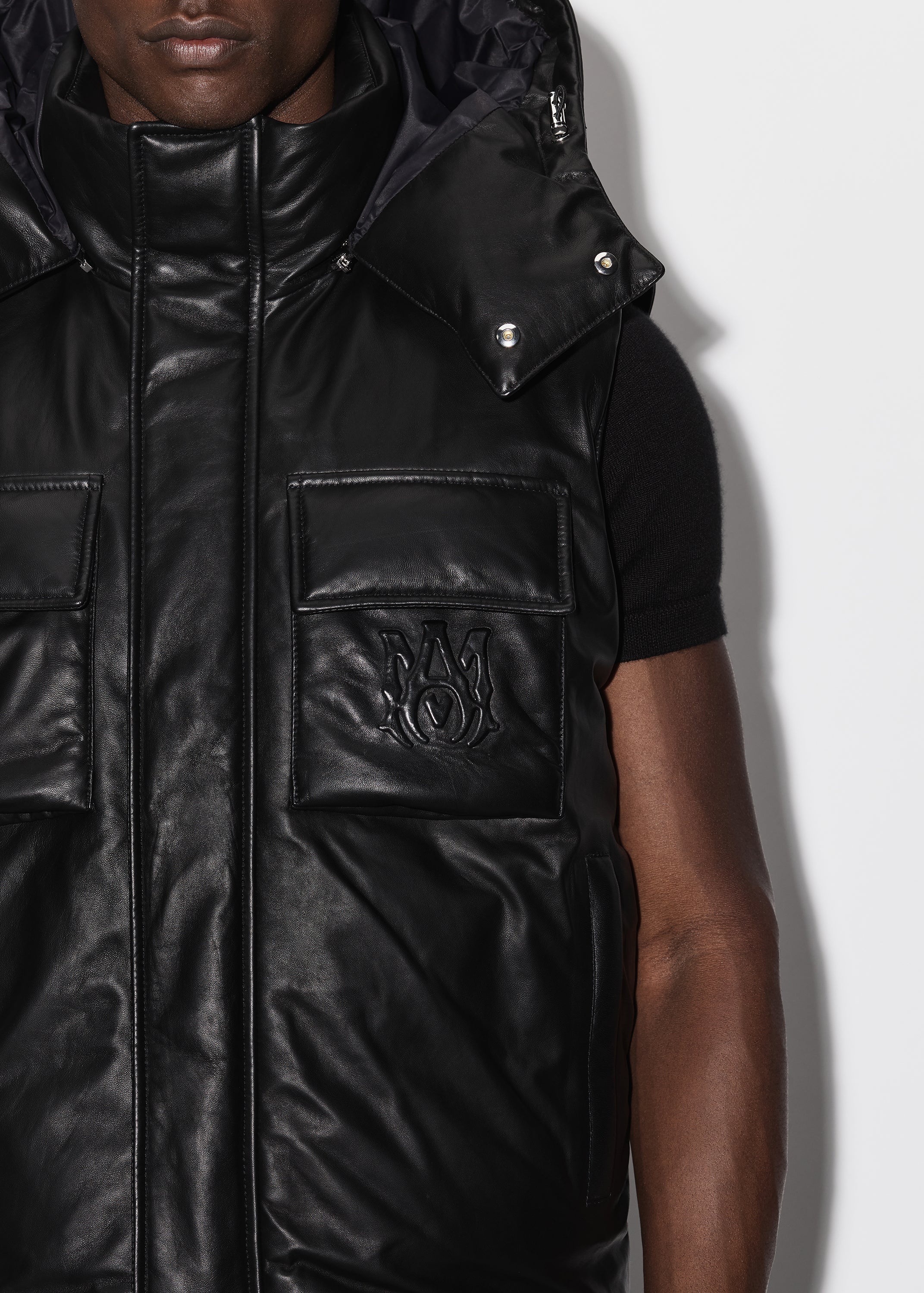 HOODED LEATHER DOWN GILET - 6