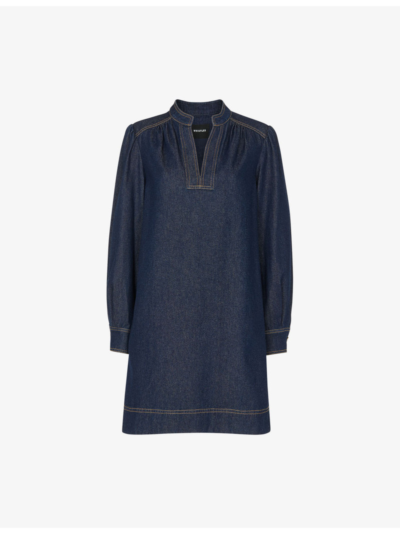 V-Neck Long-Sleeve Denim Mini Dress 1