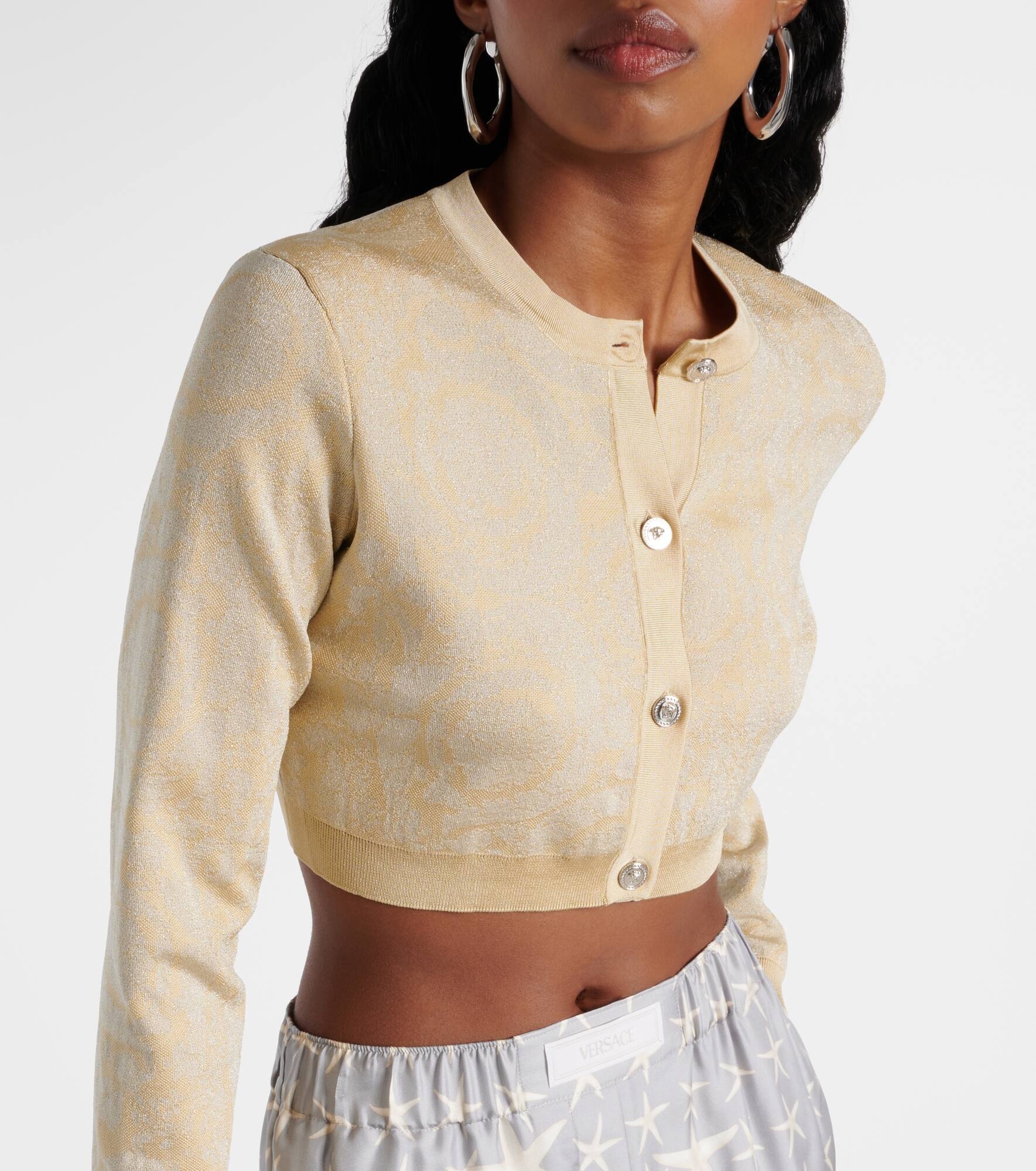 Barocco cropped lamé cardigan - 4