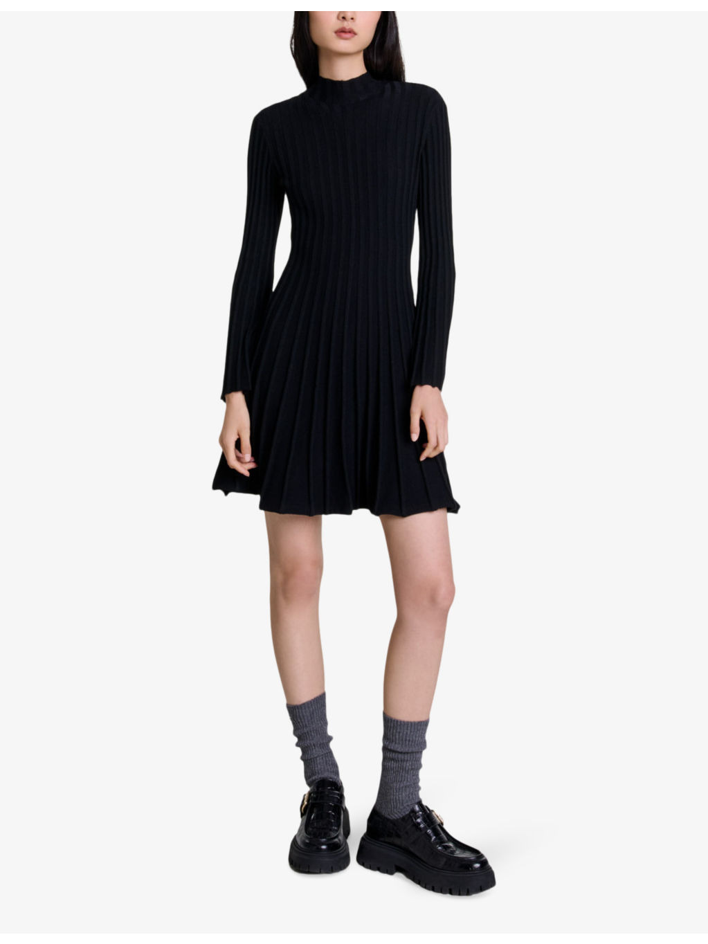 Flared-cuff long-sleeve stretch-knit mini dress - 2
