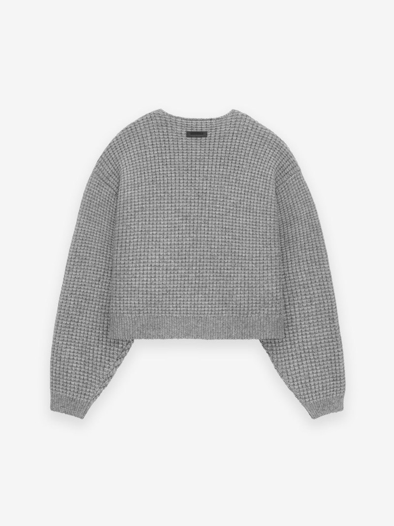 ESSENTIALS Womens Heavy Waffle Cropped Crewneck outlook