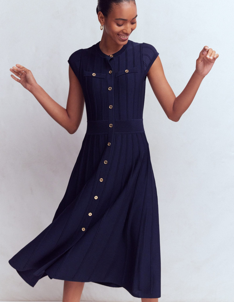 Cap Sleeve Knitted Dress-Navy 6