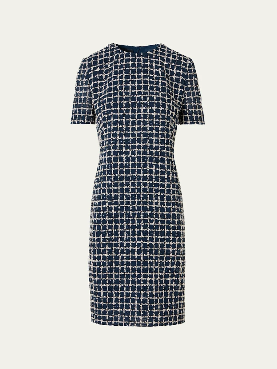 3D Check Embroidered Sheath Dress - 1