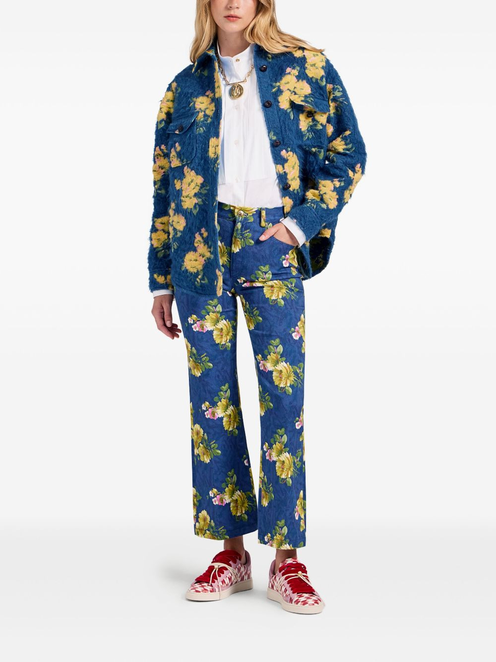 floral-jacquard button-up shirt jacket - 2