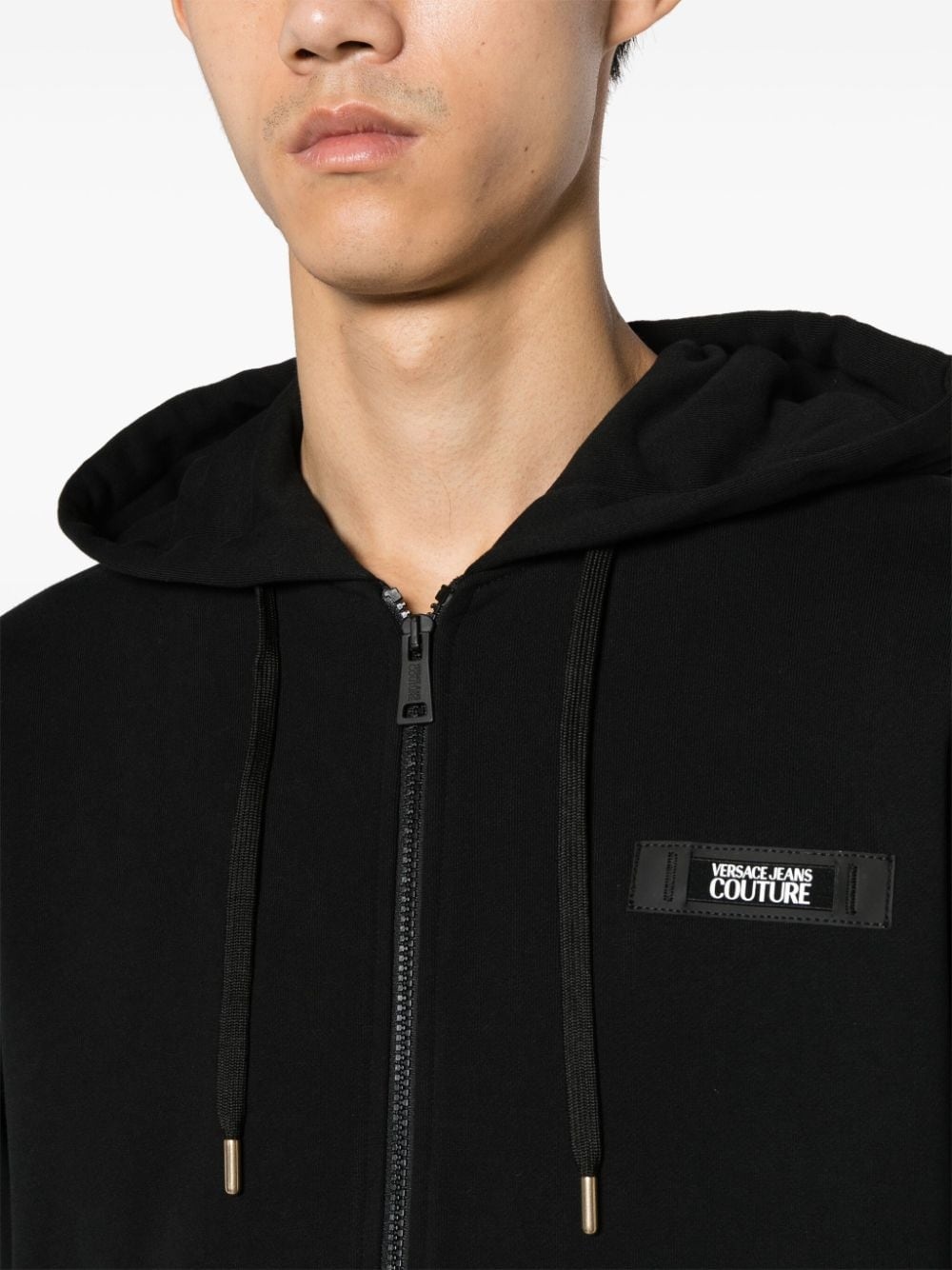 logo-patch cotton zip-up hoodie - 5