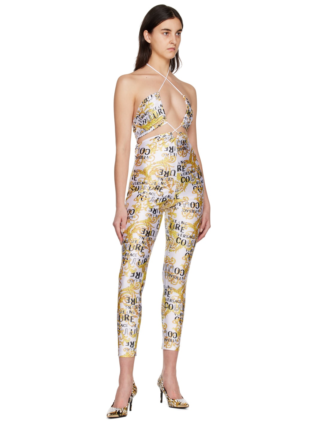 White & Yellow Printed Jumpsuit - 4