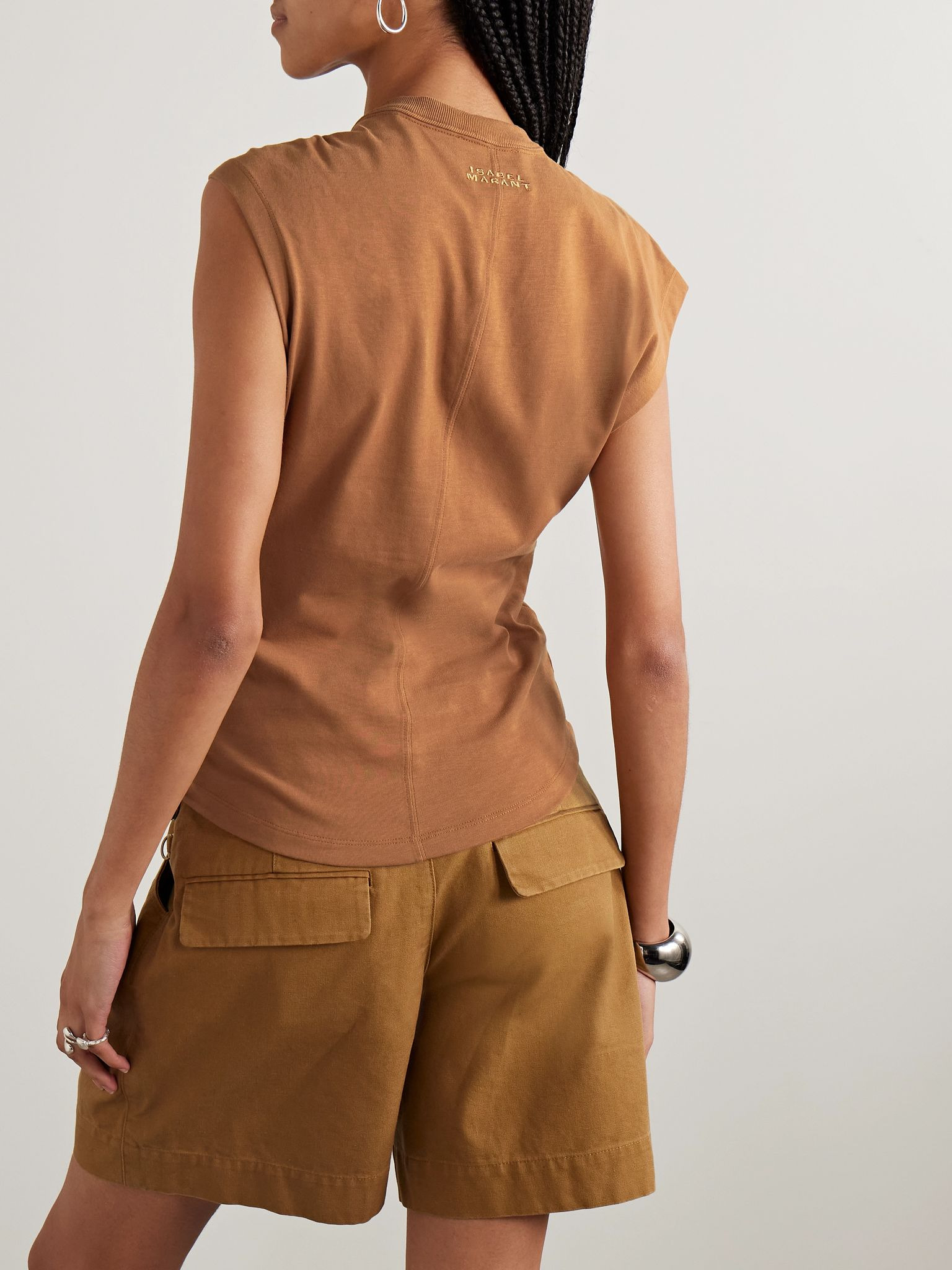 Nayda knotted cotton-jersey top Light brown - 4