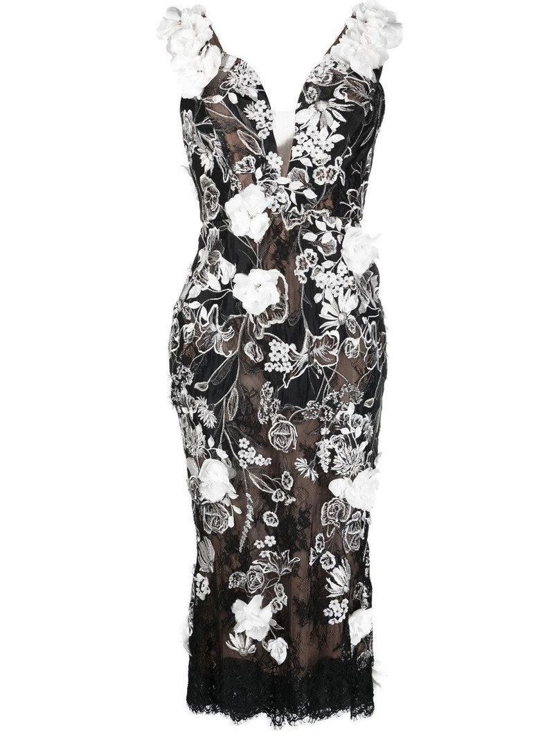 floral-appliqué midi dress 1