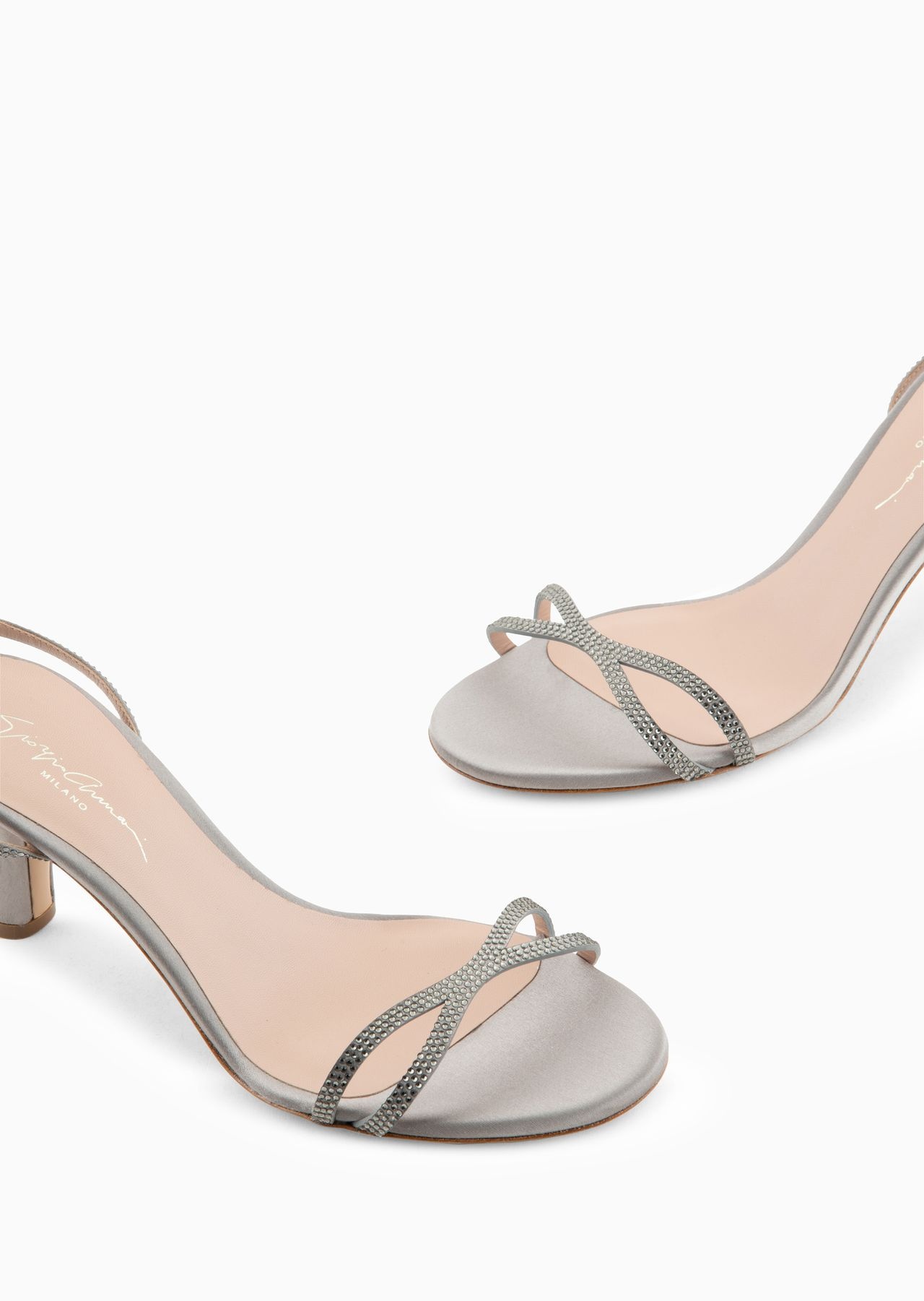 Satin and rhinestone heeled sandals - 5