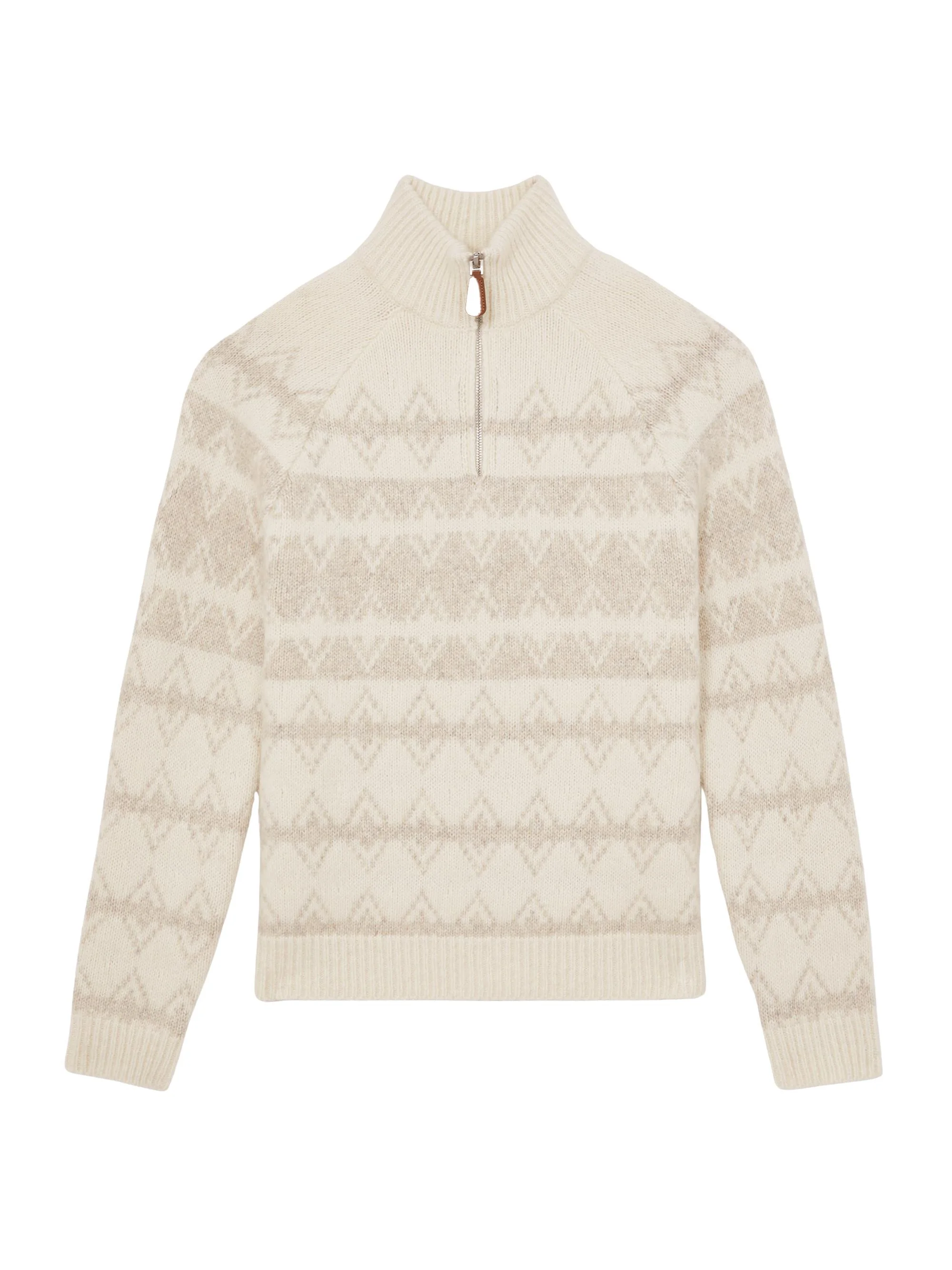Men's Claus Fair Isle-Inspired Half-Zip Sweater - Winter White Oatmeal - 1