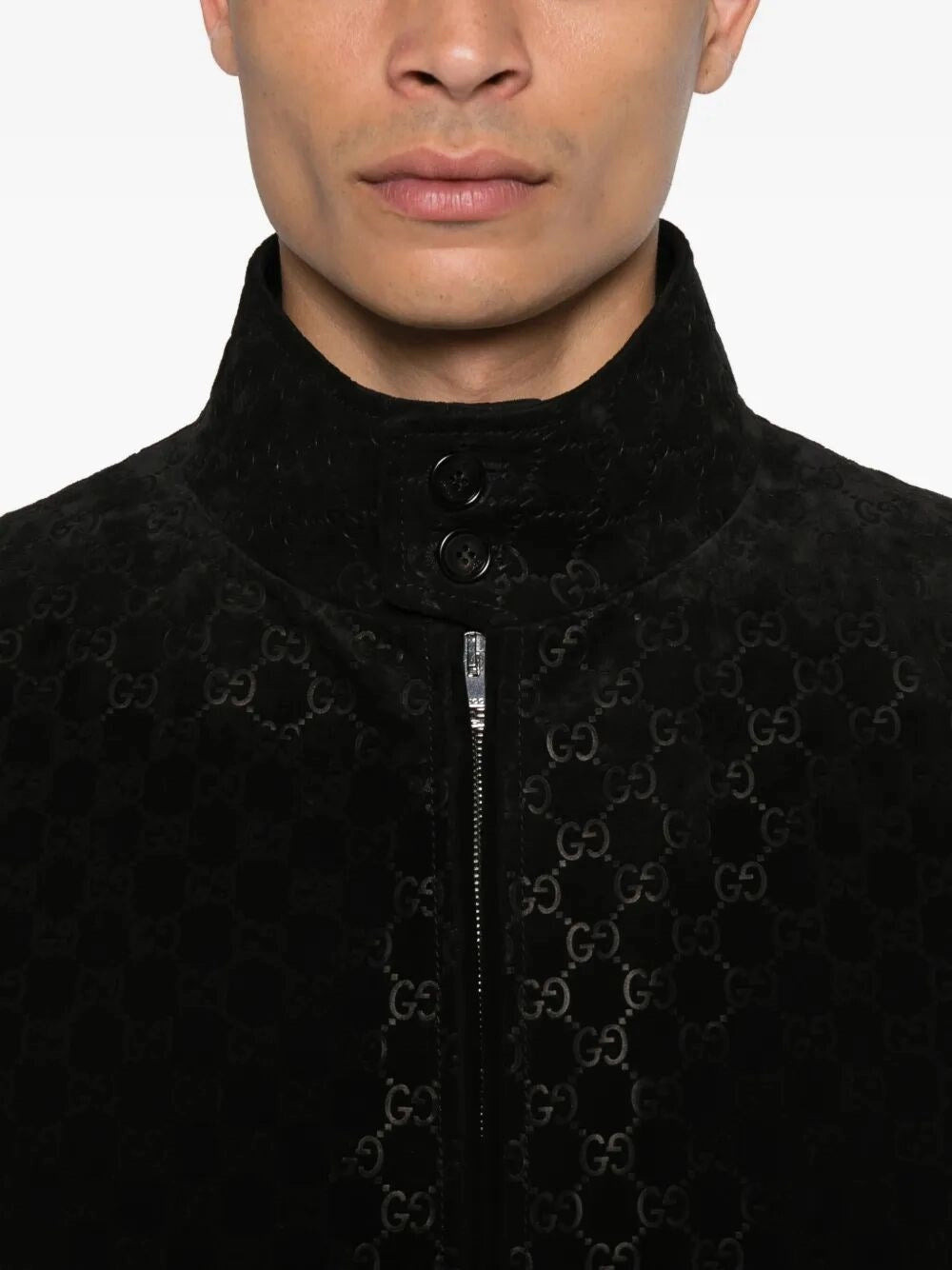 Gucci Men `Gg` Leather Bomber Jacket - 4