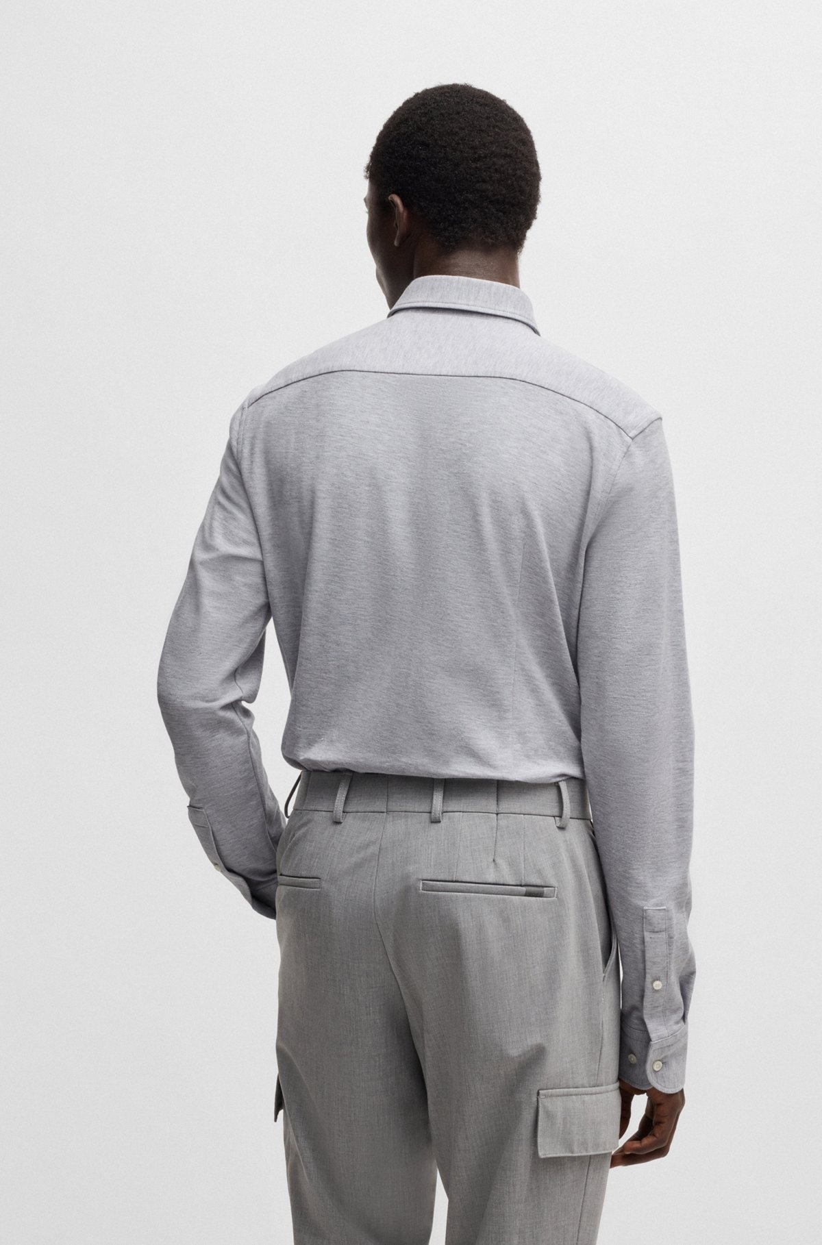 SLIM-FIT SHIRT IN COTTON-PIQUÉ JERSEY - 5