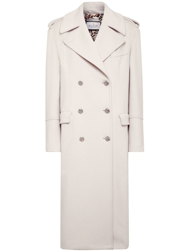Skull crystal-embellished double-breasted coat 1