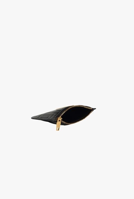 Black debossed leather card holder with Balmain monogram - 4