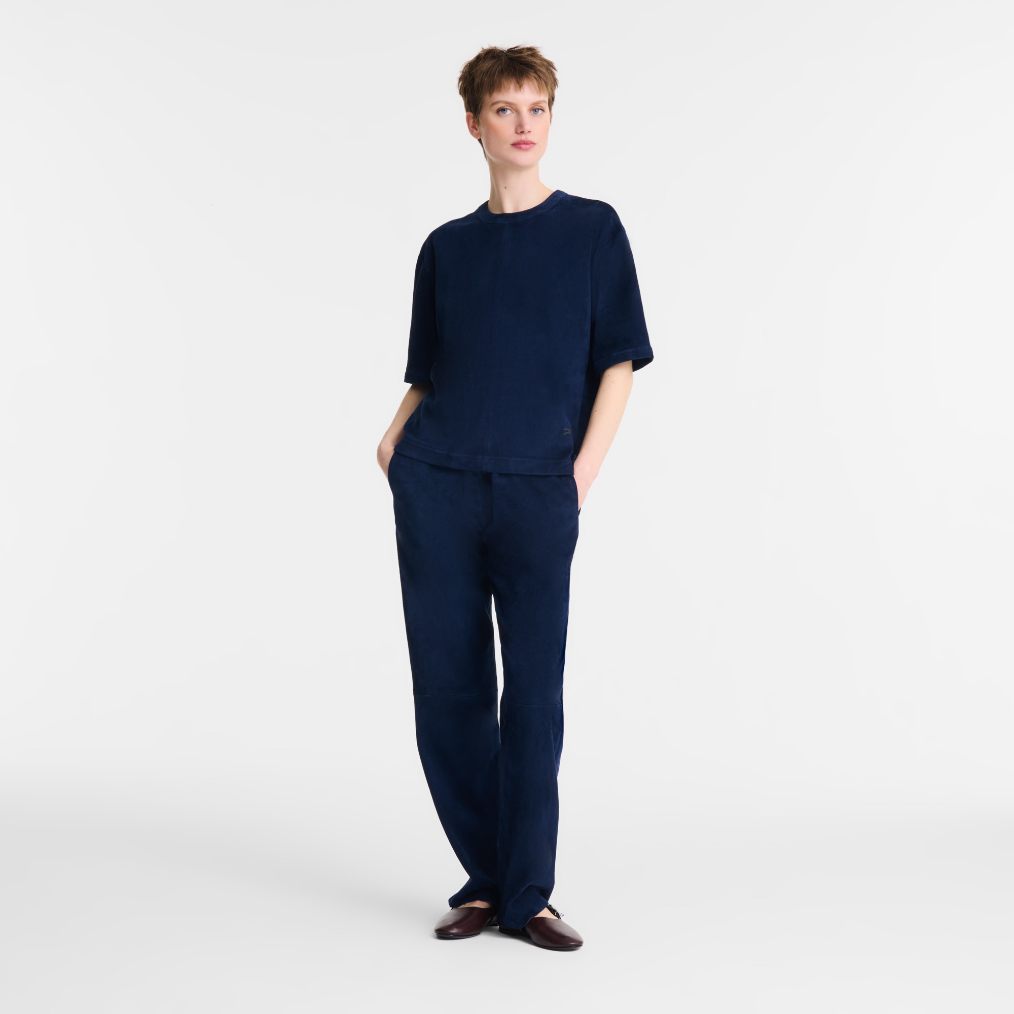 Short leather top Navy - Leather - 2