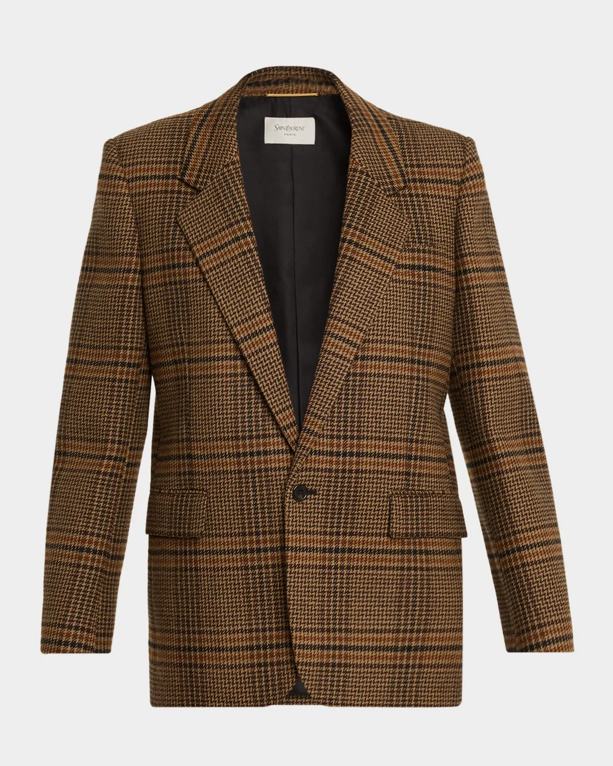 Oversized Check Single-Breasted Blazer Jacket - 1