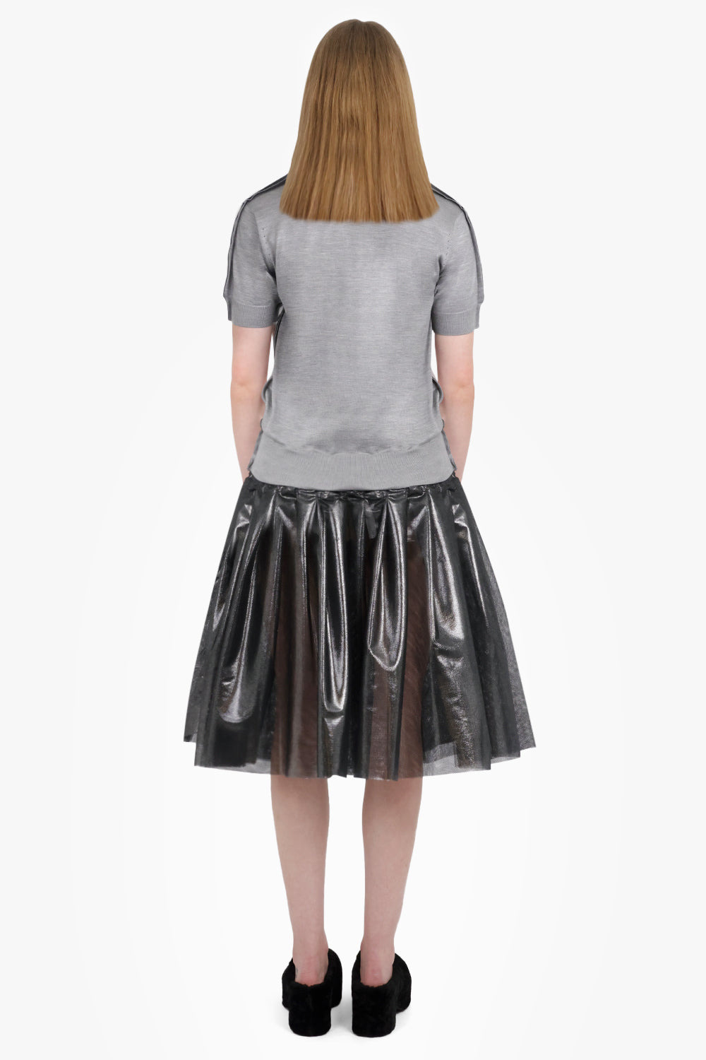 PRINT ROUND NECK S/S TOP | SILVER/GREY - 6