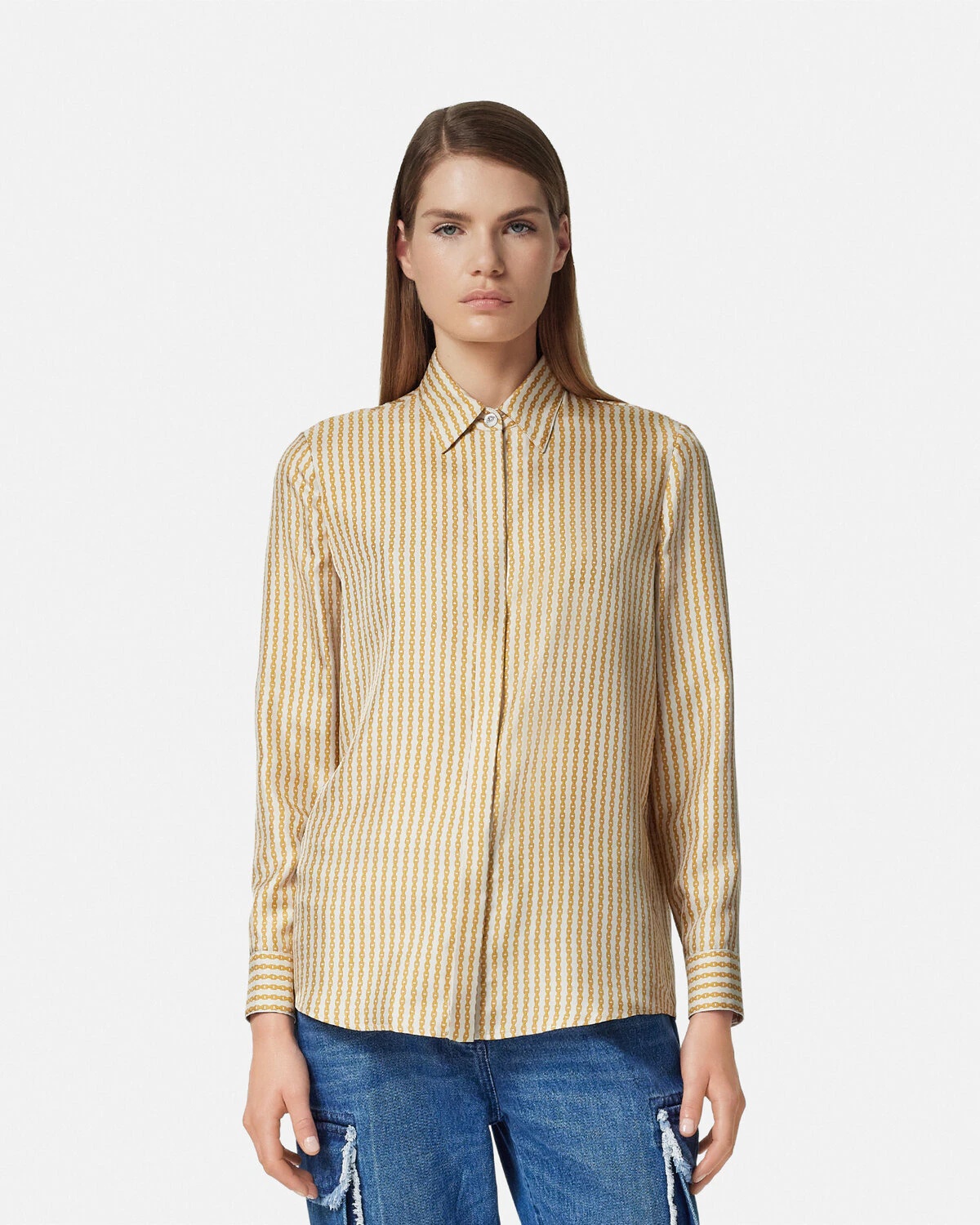 Pinstripe Chain Silk Shirt - 4